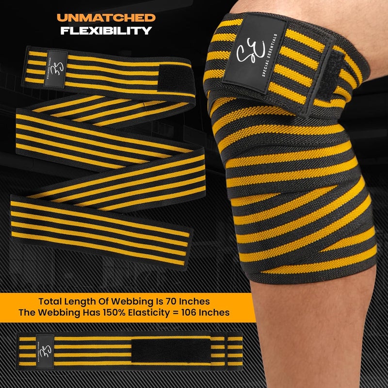 Special Essentials Store Knee Wraps for Weightlifting with Strap (2 Pack) - 72 Inches Flexible Support for Men & Women, for Powerlifting, Squats, Leg Press, and Cross Training - Image 5